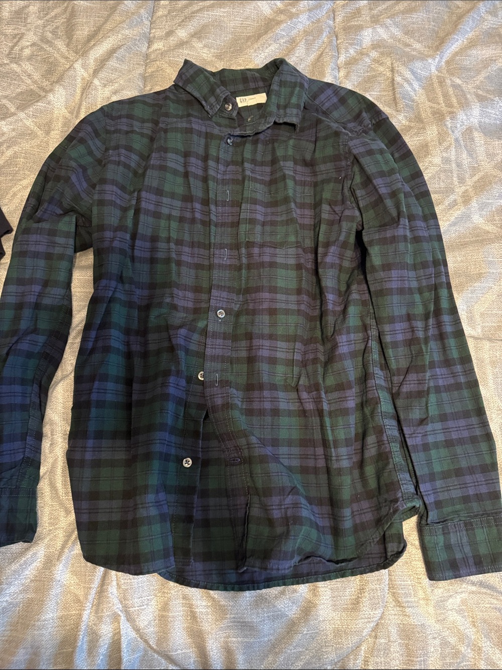 GAP Men's Green and Blue Plaid Button-Down Shirt
